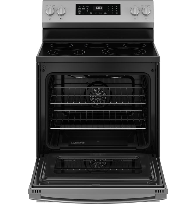 GE ENERGY STAR 30" Free-Standing Electric Convection Range with No Preheat Air Fry and EasyWash Oven Tray GRF600AVSS - FAMSA Furniture (TX)