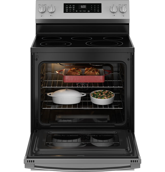 GE ENERGY STAR 30" Free-Standing Electric Convection Range with No Preheat Air Fry and EasyWash Oven Tray GRF600AVSS - FAMSA Furniture (TX)