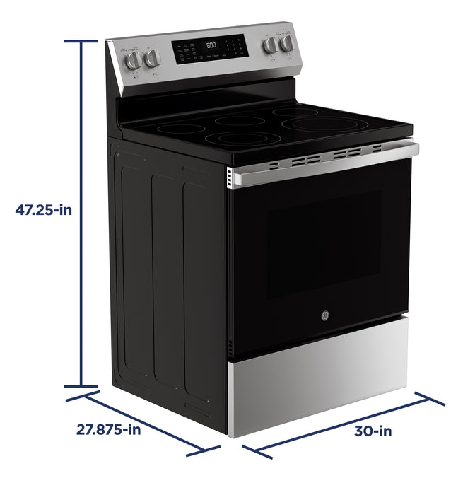 GE ENERGY STAR 30" Free-Standing Electric Convection Range with No Preheat Air Fry and EasyWash Oven Tray GRF600AVSS - FAMSA Furniture (TX)