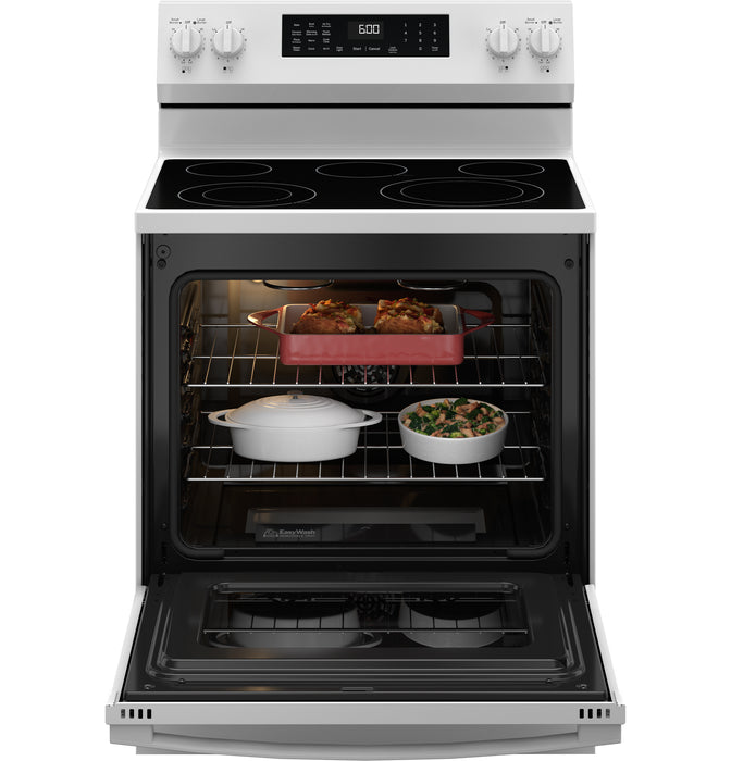 GE ENERGY STAR 30" Free-Standing Electric Convection Range with No Preheat Air Fry and EasyWash Oven Tray GRF600AVWW - FAMSA Furniture (TX)