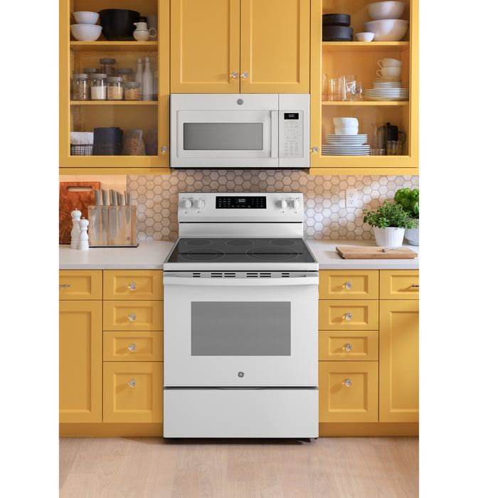 GE ENERGY STAR 30" Free-Standing Electric Convection Range with No Preheat Air Fry and EasyWash Oven Tray GRF600AVWW - FAMSA Furniture (TX)