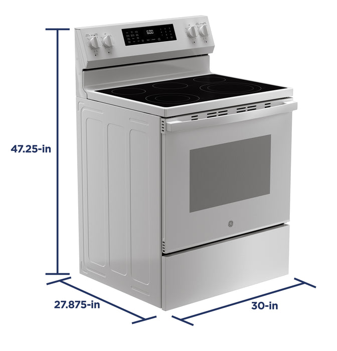 GE ENERGY STAR 30" Free-Standing Electric Convection Range with No Preheat Air Fry and EasyWash Oven Tray GRF600AVWW - FAMSA Furniture (TX)
