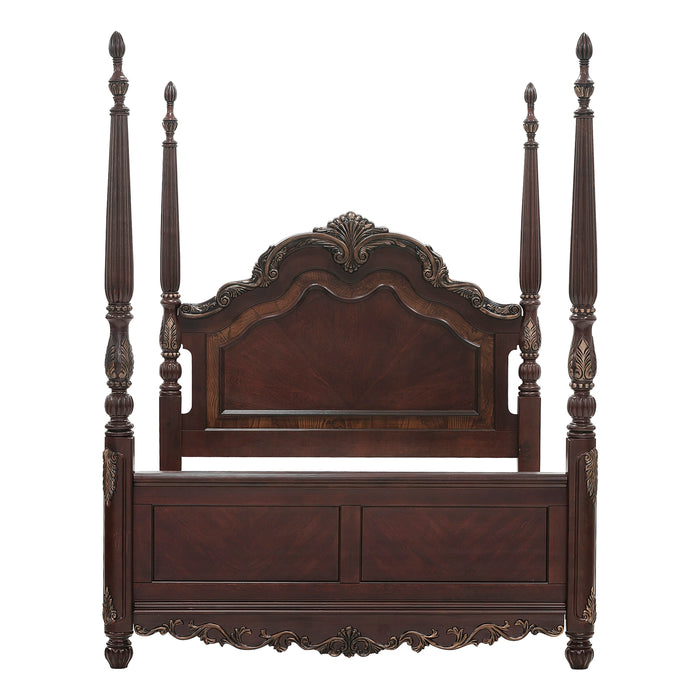 Deryn Park Eastern King Poster Bed in Cherry/Metallic Accent - Traditional - 2243K-1EK - FAMSA Furniture (TX)