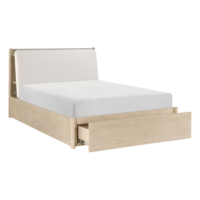 Matteo Eastern King Platform Bed with Footboard Storage in Natural/Oak - 1313NK-1EK - FAMSA Furniture (TX)