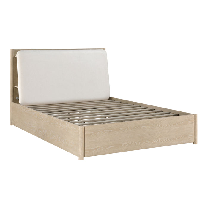 Matteo Eastern King Platform Bed with Footboard Storage in Natural/Oak - 1313NK-1EK - FAMSA Furniture (TX)