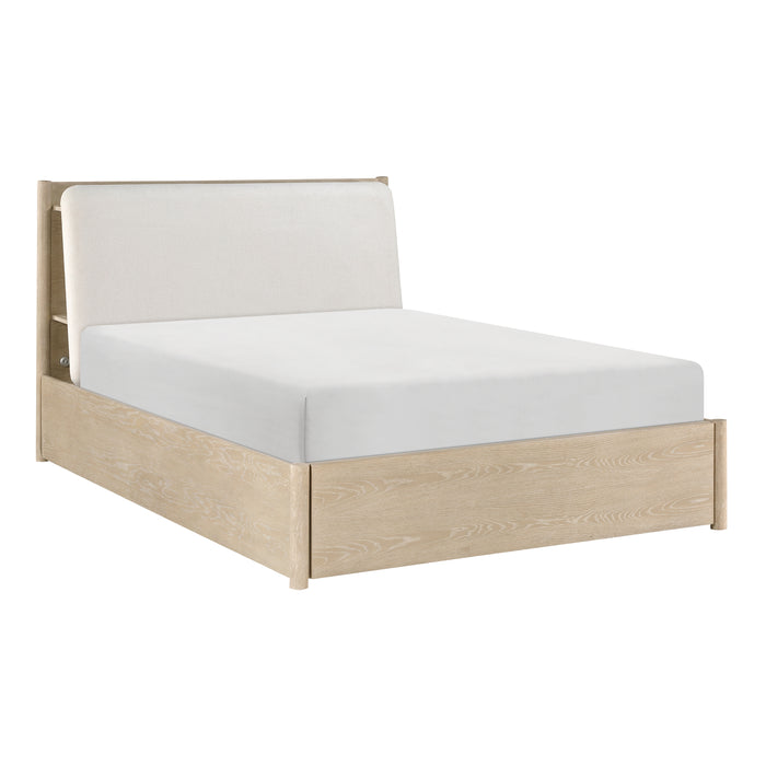 Matteo Eastern King Platform Bed with Footboard Storage in Natural/Oak - 1313NK-1EK - FAMSA Furniture (TX)