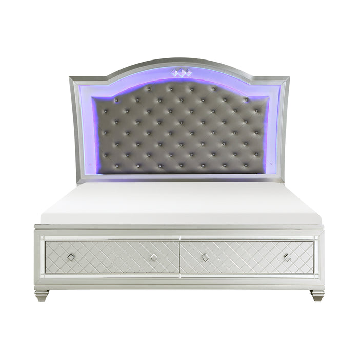 Leesa Queen Platform Bed with Footboard Storage in Gray/Metallic/Silver - 1430-1 - FAMSA Furniture (TX)