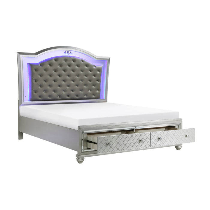 Leesa Queen Platform Bed with Footboard Storage in Gray/Metallic/Silver - 1430-1 - FAMSA Furniture (TX)