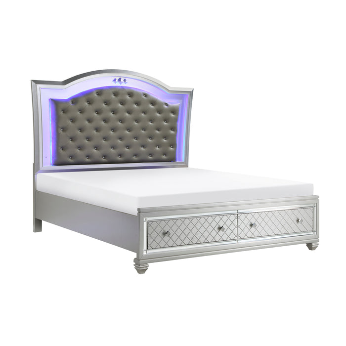 Leesa Queen Platform Bed with Footboard Storage in Gray/Metallic/Silver - 1430-1 - FAMSA Furniture (TX)