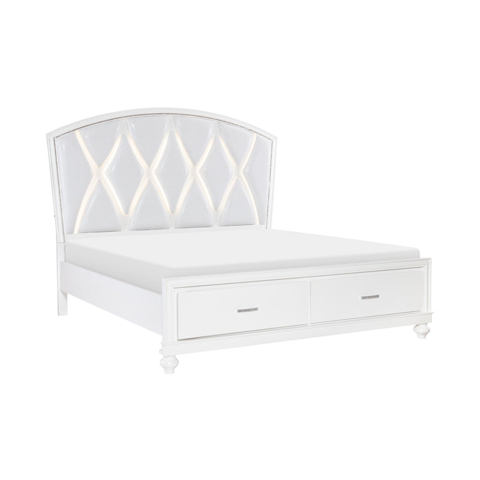 Aria Queen Platform Bed with Footboard Storage in White - 1436W-1 - FAMSA Furniture (TX)