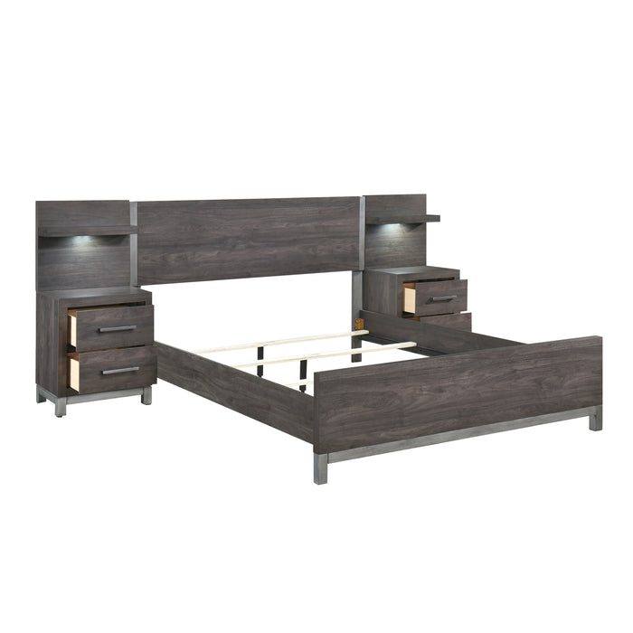 Zephyr 5pc Set Full Wall Bed (FB+2NS+2NS-P) in Gray - 1577DGF-1WB - FAMSA Furniture (TX)