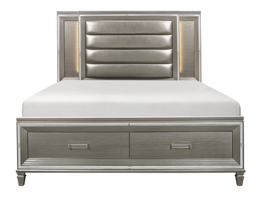Tamsin Queen Platform Bed with Footboard Storage, LED Lighting in Gray/Gold/Silver/Champagne/Transparent - 1616-1 - FAMSA Furniture (TX)