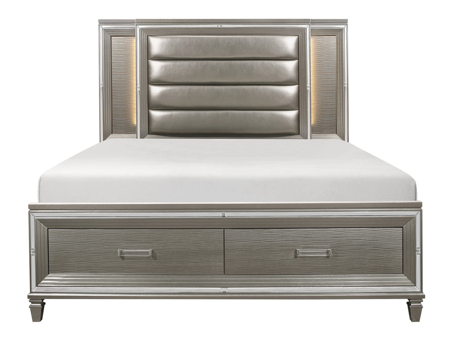 Tamsin Queen Platform Bed with Footboard Storage, LED Lighting in Gray/Gold/Silver/Champagne/Transparent - 1616-1 - FAMSA Furniture (TX)