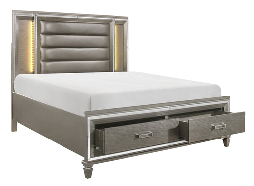 Tamsin Queen Platform Bed with Footboard Storage, LED Lighting in Gray/Gold/Silver/Champagne/Transparent - 1616-1 - FAMSA Furniture (TX)