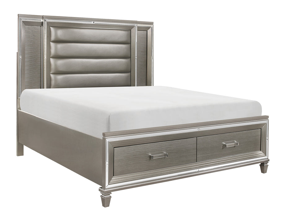 Tamsin Queen Platform Bed with Footboard Storage, LED Lighting in Gray/Gold/Silver/Champagne/Transparent - 1616-1 - FAMSA Furniture (TX)