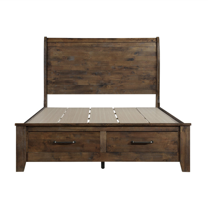 Jerrick Queen Sleigh Platform Bed with Footboard Storage in Brown - 1957-1 - FAMSA Furniture (TX)