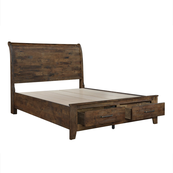 Jerrick Queen Sleigh Platform Bed with Footboard Storage in Brown - 1957-1 - FAMSA Furniture (TX)