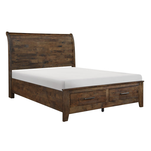 Jerrick Queen Sleigh Platform Bed with Footboard Storage in Brown - 1957-1 - FAMSA Furniture (TX)