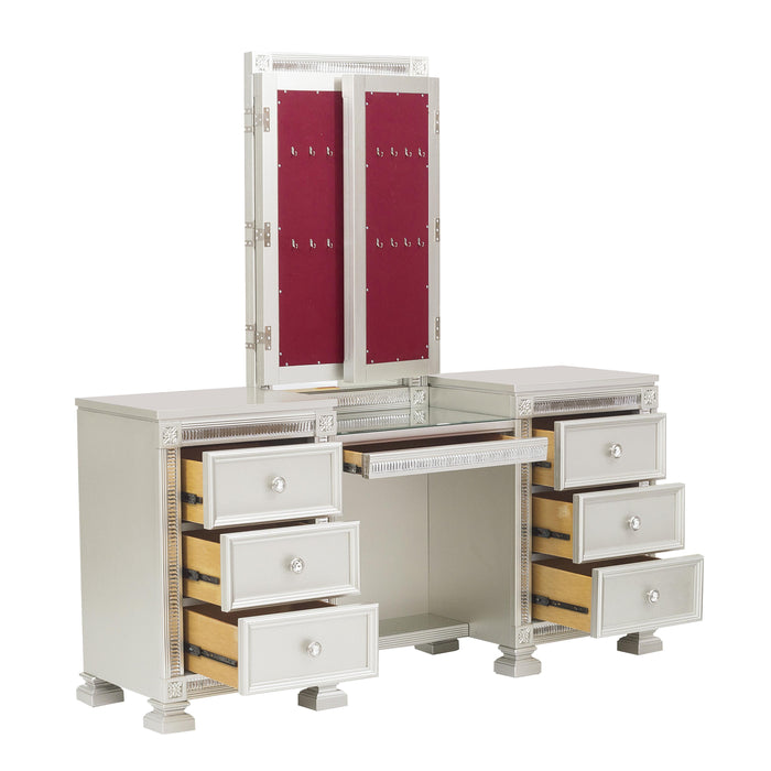 Bevelle (4)Vanity Dresser with Mirror in Transparent/Gold/Silver/Champagne/Gray - 1958-15* - FAMSA Furniture (TX)
