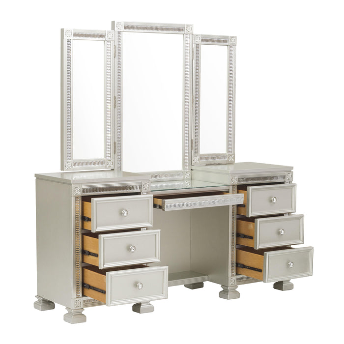 Bevelle (4)Vanity Dresser with Mirror in Transparent/Gold/Silver/Champagne/Gray - 1958-15* - FAMSA Furniture (TX)