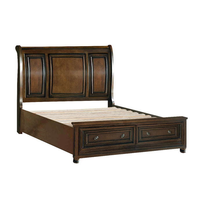 Cumberland Queen Sleigh Platform Bed with Footboard Storage in Brown - 2159-1 - FAMSA Furniture (TX)