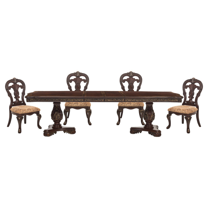 Deryn Park 5pc Set (TB+4S) in Cherry/Metallic Accent - Traditional - 2243-114*5 - FAMSA Furniture (TX)