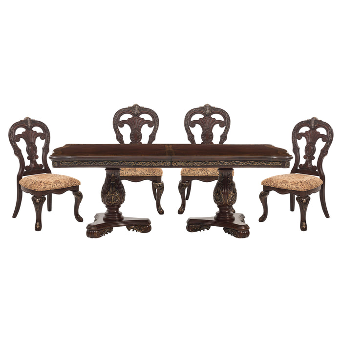 Deryn Park 5pc Set (TB+4S) in Cherry/Metallic Accent - Traditional - 2243-114*5 - FAMSA Furniture (TX)