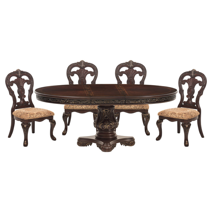 Deryn Park 5pc Set (TB+4S) in Cherry/Metallic Accent - Traditional - 2243-76*5 - FAMSA Furniture (TX)