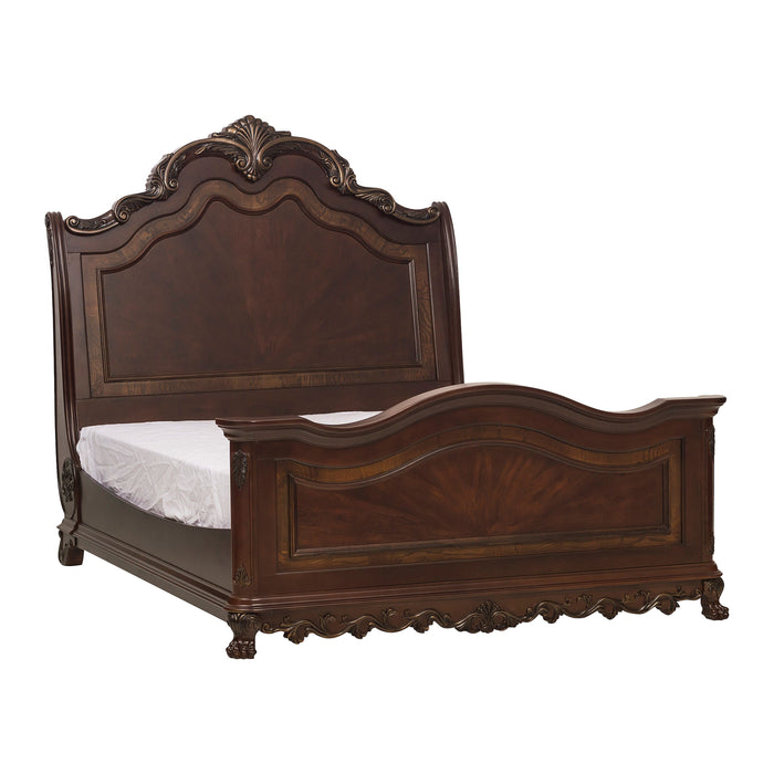 Deryn Park Queen Sleigh Bed in Cherry/Metallic Accent - Traditional - 2243SL-1 - FAMSA Furniture (TX)