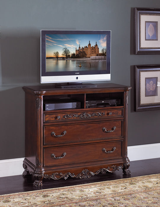 Deryn Park TV Chest in Metallic Accent - Traditional/Cherry - 2243-11 - FAMSA Furniture (TX)