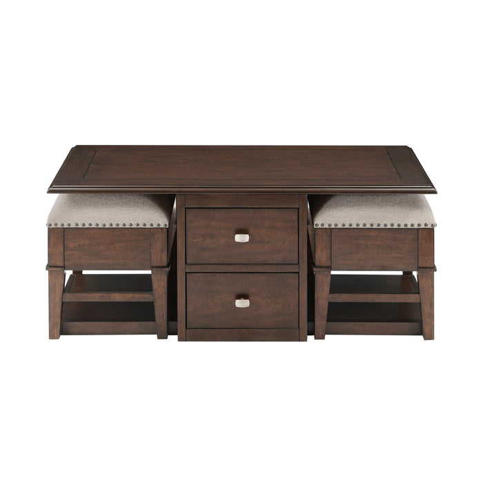 Claremore Cocktail Table with two Ottomans in Brown - 3500-30 - FAMSA Furniture (TX)