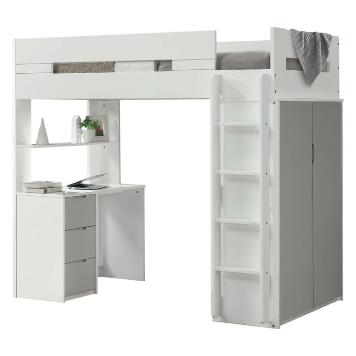 Nerice Twin Loft Bed w/Desk & Wardrobe