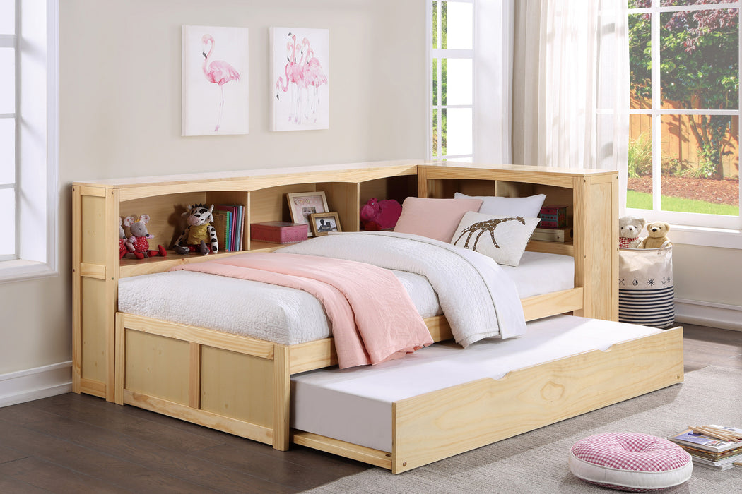 Bartly (4) Twin Bookcase Corner Bed with Twin Trundle in Natural - B2043BC-1BCR* - FAMSA Furniture (TX)