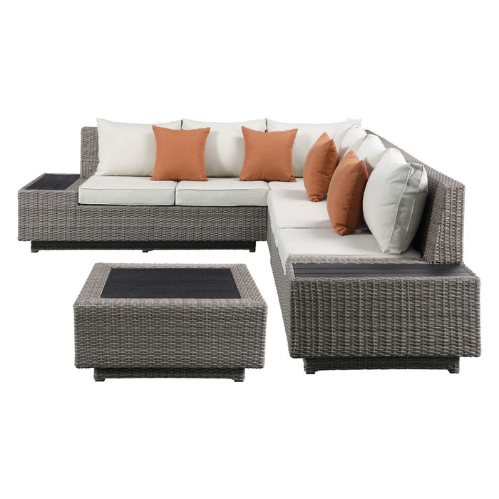 Salena Patio Sectional Sofa w/4 Pillows & Coffee Table