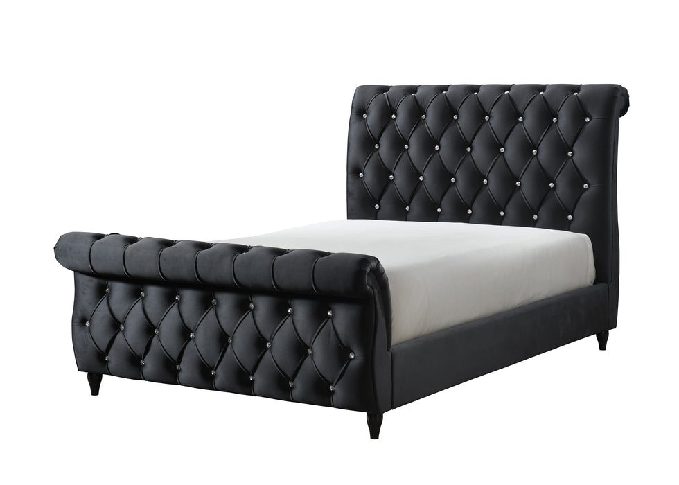 Kyrie Black Upholstered Sleigh Bed Frame King