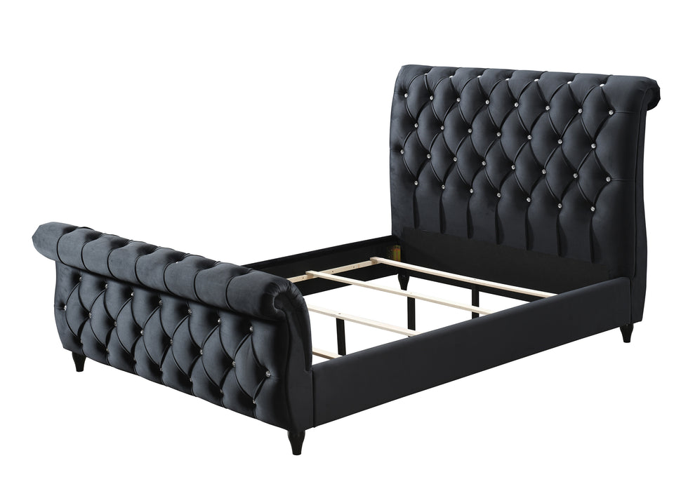 Kyrie Black Upholstered Sleigh Bed Frame King