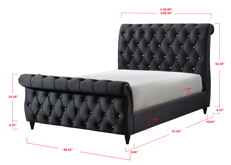 Kyrie Black Upholstered Sleigh Bed Frame King
