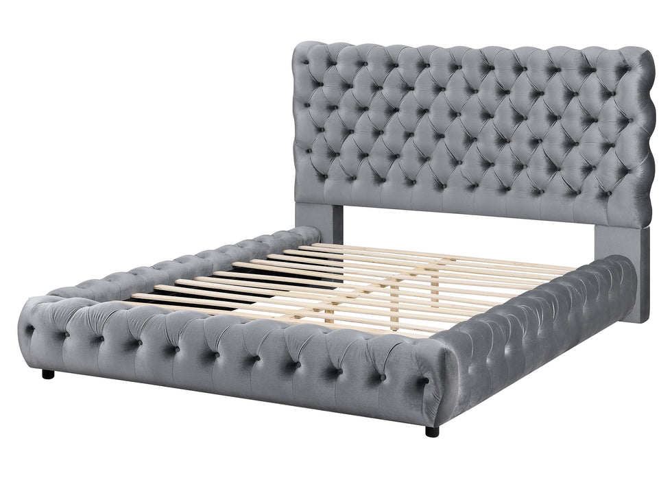 Flory Queen Upholstered Platform Bed - Gray