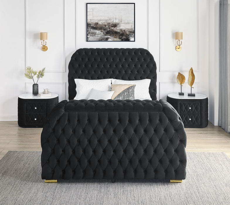 Natalia Queen Upholstered Bed Black with Fireplace and TV Lift