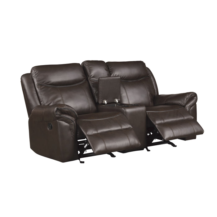 Aram Double Glider Reclining Loveseat with Center Console, Receptacles and USB Ports in Brown - 8206BRW-2 - FAMSA Furniture (TX)