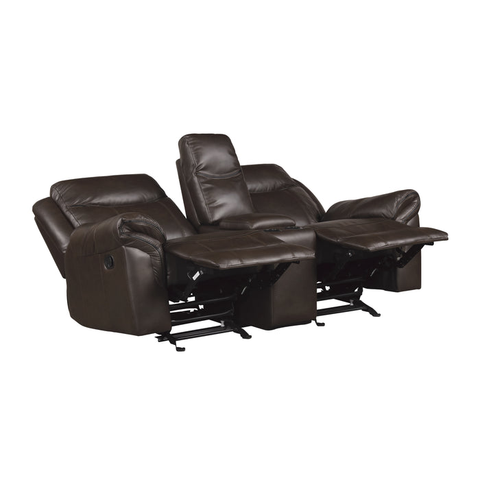 Aram Double Glider Reclining Loveseat with Center Console, Receptacles and USB Ports in Brown - 8206BRW-2 - FAMSA Furniture (TX)