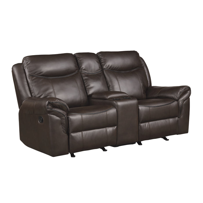Aram Double Glider Reclining Loveseat with Center Console, Receptacles and USB Ports in Brown - 8206BRW-2 - FAMSA Furniture (TX)