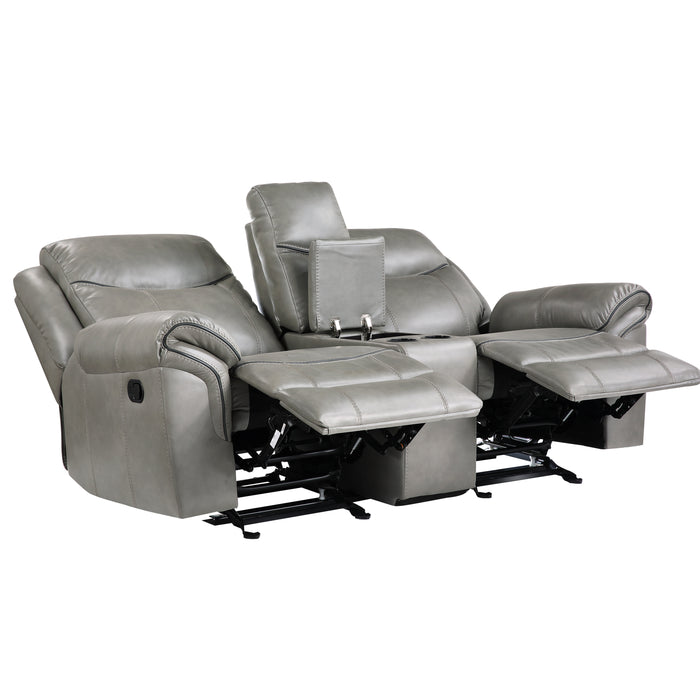 Aram Double Glider Reclining Loveseat with Center Console, Receptacles and USB Ports in Gray - 8206GRY-2 - FAMSA Furniture (TX)