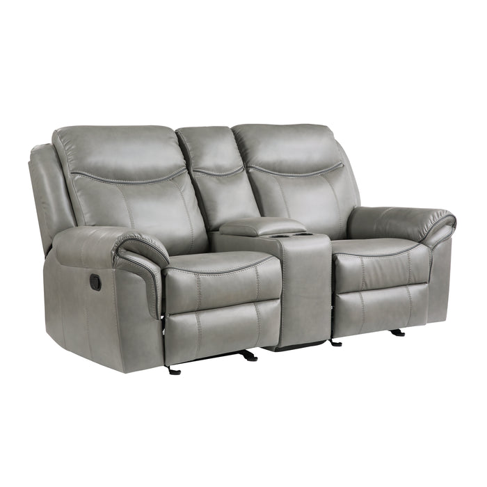Aram Double Glider Reclining Loveseat with Center Console, Receptacles and USB Ports in Gray - 8206GRY-2 - FAMSA Furniture (TX)