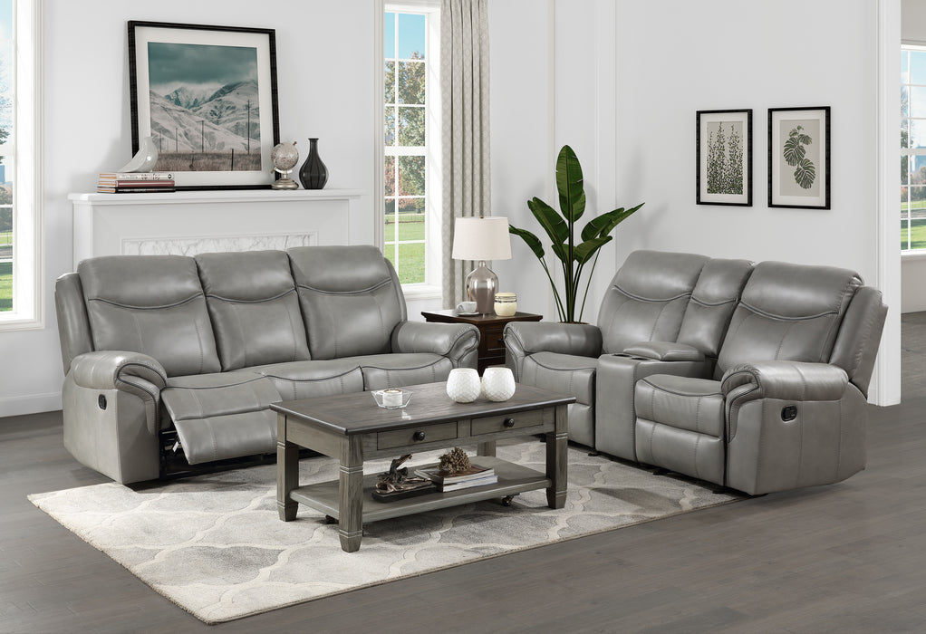 Aram Double Glider Reclining Loveseat with Center Console, Receptacles and USB Ports in Gray - 8206GRY-2 - FAMSA Furniture (TX)