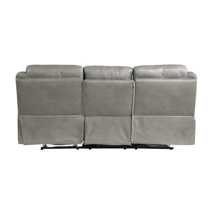 Aram Double Reclining Sofa with Center Drop-Down Cup Holders, Receptacles, Hidden Drawer and USB Ports in Gray - 8206GRY-3 - FAMSA Furniture (TX)