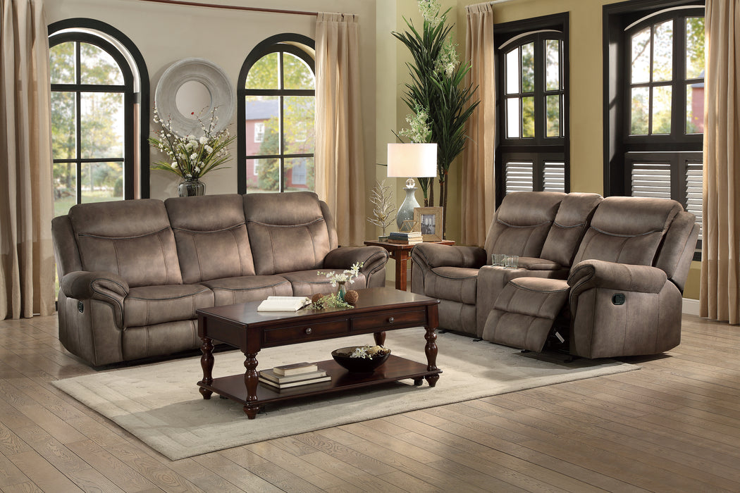 Aram Double Glider Reclining Loveseat with Center Console, Receptacles and USB Ports in Brown - 8206NF-2 - FAMSA Furniture (TX)