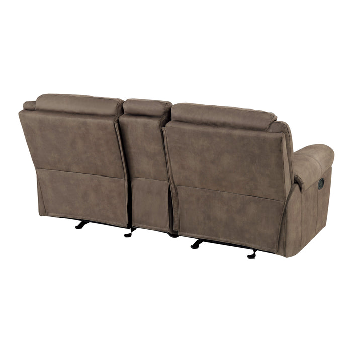 Aram Double Glider Reclining Loveseat with Center Console, Receptacles and USB Ports in Brown - 8206NF-2 - FAMSA Furniture (TX)