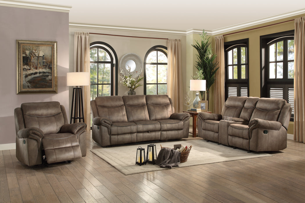 Aram Double Glider Reclining Loveseat with Center Console, Receptacles and USB Ports in Brown - 8206NF-2 - FAMSA Furniture (TX)
