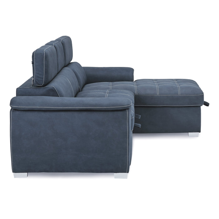 Ferriday 2-Piece Sectional with Adjustable Headrests, Pull-out Bed and Right Chaise with Hidden Storage in Blue - 8228BU* - FAMSA Furniture (TX)